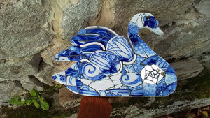 Large Blue Swirls Swan