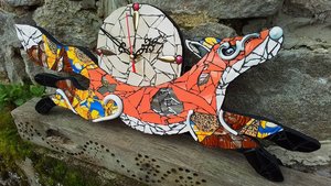 Medium Sunflower Fox Clock (cream moon) (SOLD)