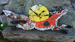 Medium Floral Tree of Life Fox Clock (yellow moon)