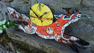 Medium Floral Tree of Life Fox Clock (yellow moon)