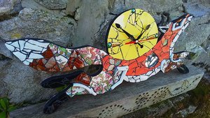 Medium Floral Tree of Life Fox Clock (yellow moon)