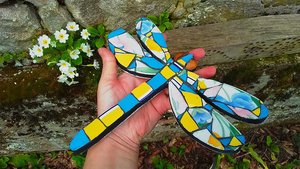 Blue & Yellow Floral Dragonfly