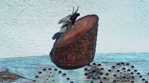 Bee on Natural Wood Slice
