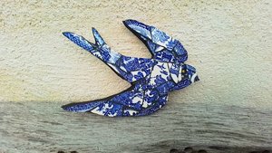 Mini (baby) Blue & White Swallow (right facing)
