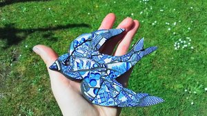Mini (baby) Blue & White Swallow (left facing) (SOLD)