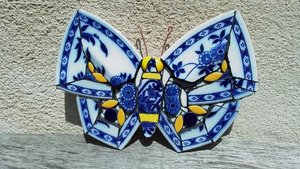 Blue & White Chinese Flowers Butterfly 