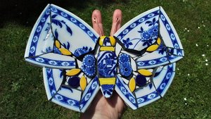 Blue & White Chinese Flowers Butterfly 