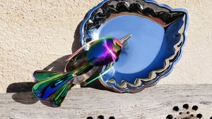 Rainbow Dove on Leaf Dish