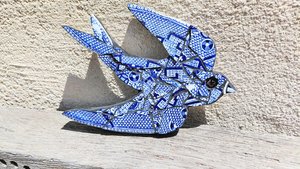 Mini (baby) Blue & White Swallow (right facing)
