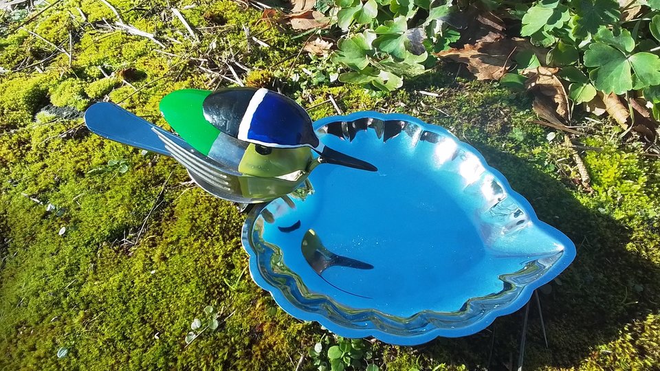 Blue-Tit on Leaf Dish  (SOLD)