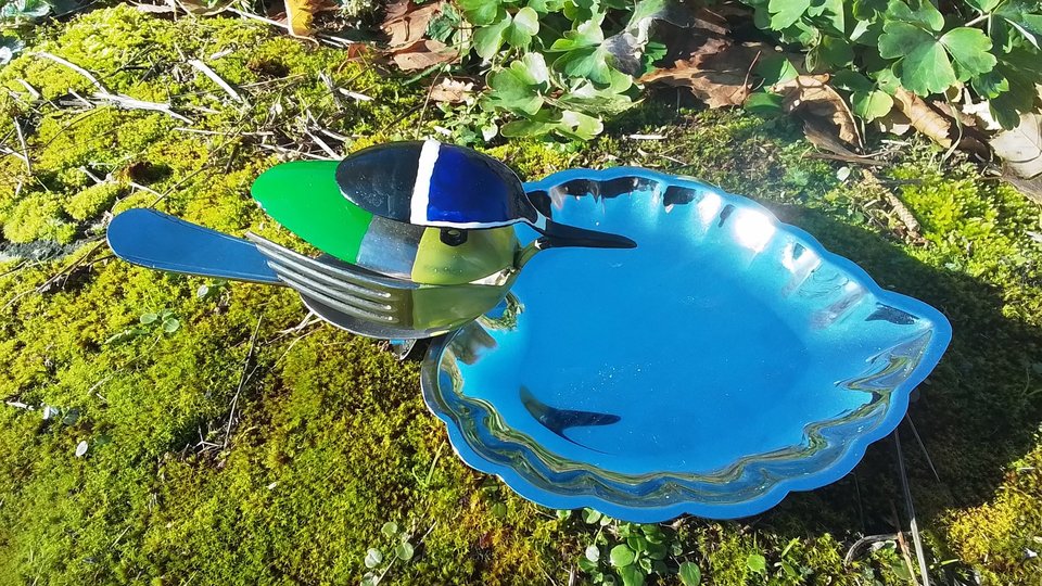 Blue-Tit on Leaf Dish  (SOLD)