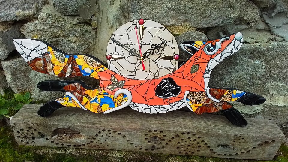 Medium Sunflower Fox Clock (cream moon) (SOLD)