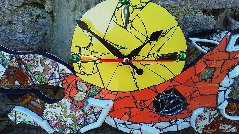 Medium Floral Tree of Life Fox Clock (yellow moon)