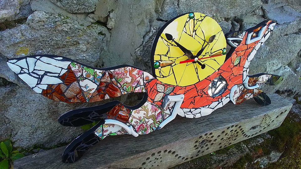 Medium Floral Tree of Life Fox Clock (yellow moon)