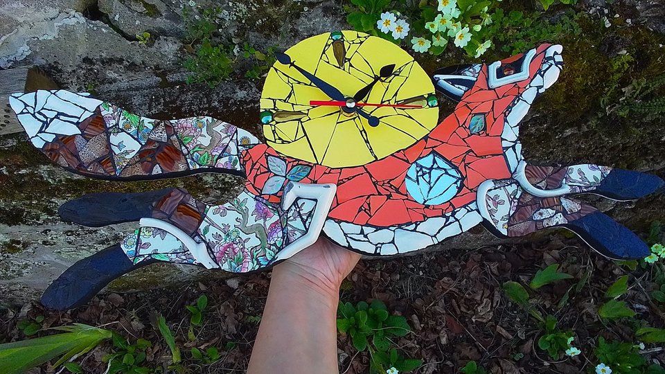 Medium Floral Tree of Life Fox Clock (yellow moon)
