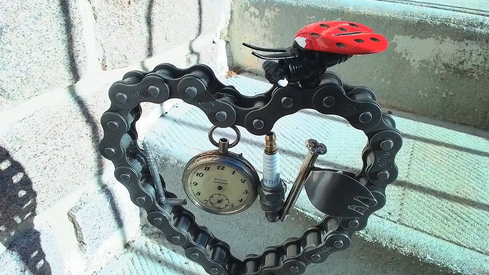 Large Love Heart on stand (with 'love bug' ladybird friend) (SOLD)