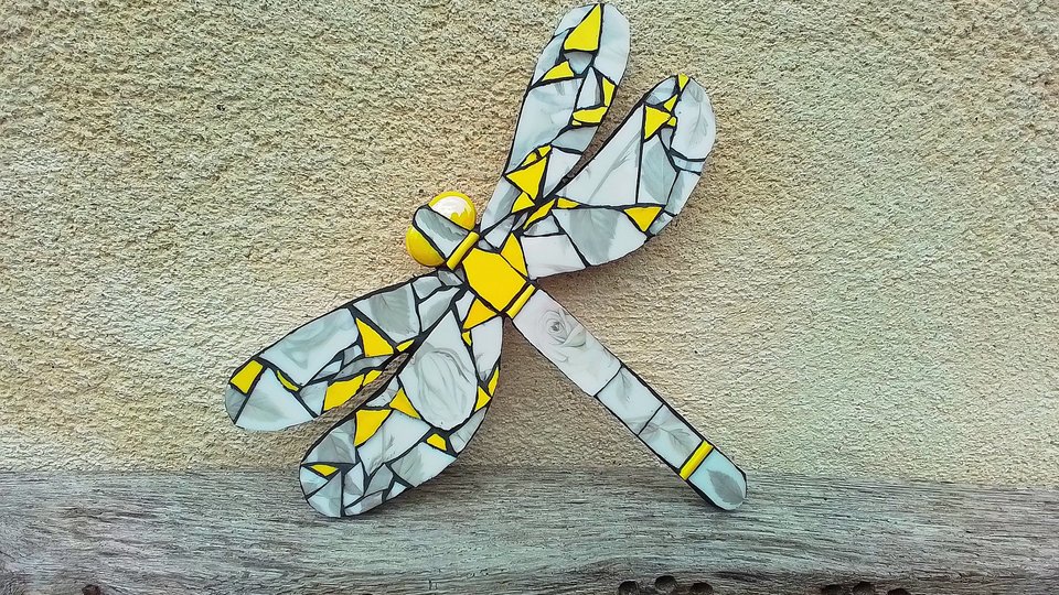 Zesty Yellow & Silver Rose Dragonfly 