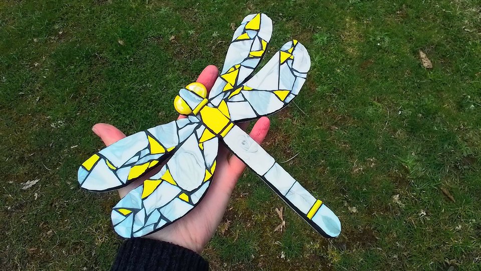 Zesty Yellow & Silver Rose Dragonfly 