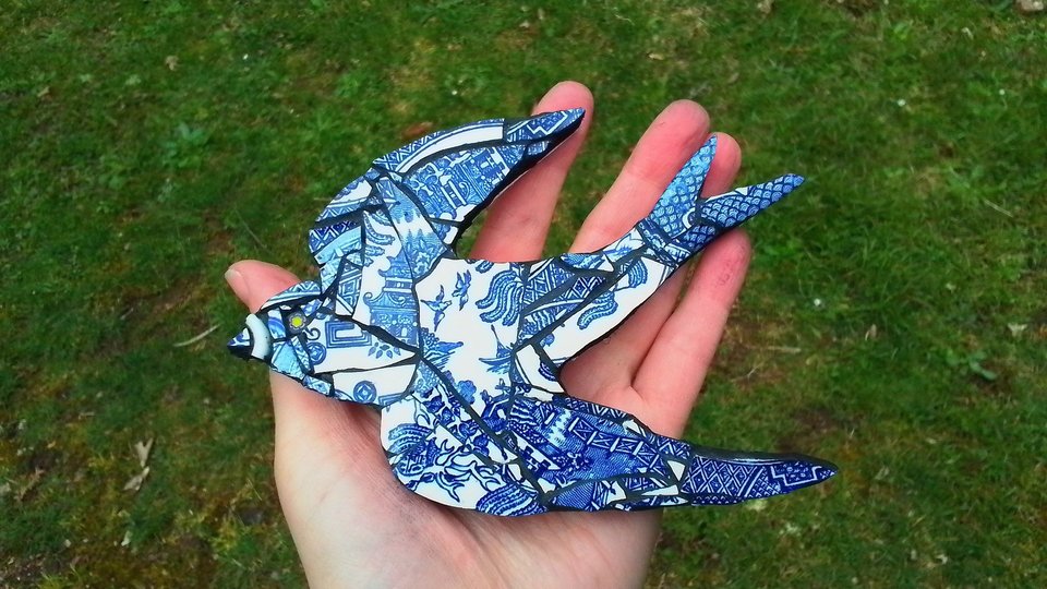 Mini (baby) Blue & White Swallow (left facing)