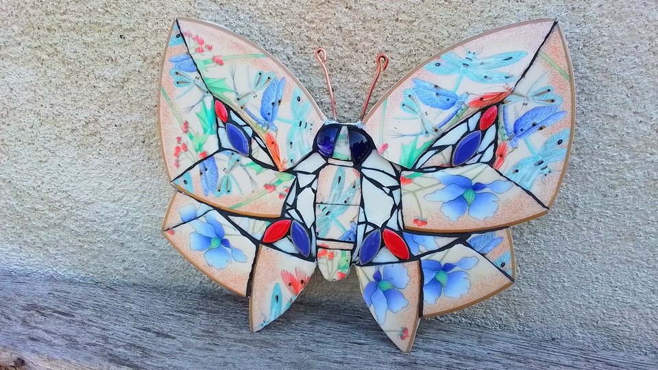 Red & Blue Peach Dragonfly Butterfly 