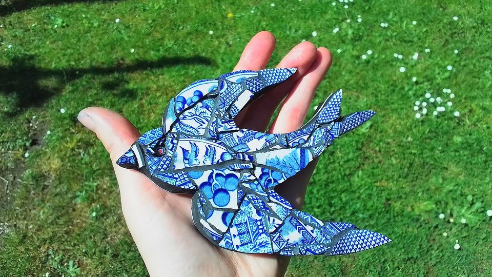 Mini (baby) Blue & White Swallow (left facing) (SOLD)