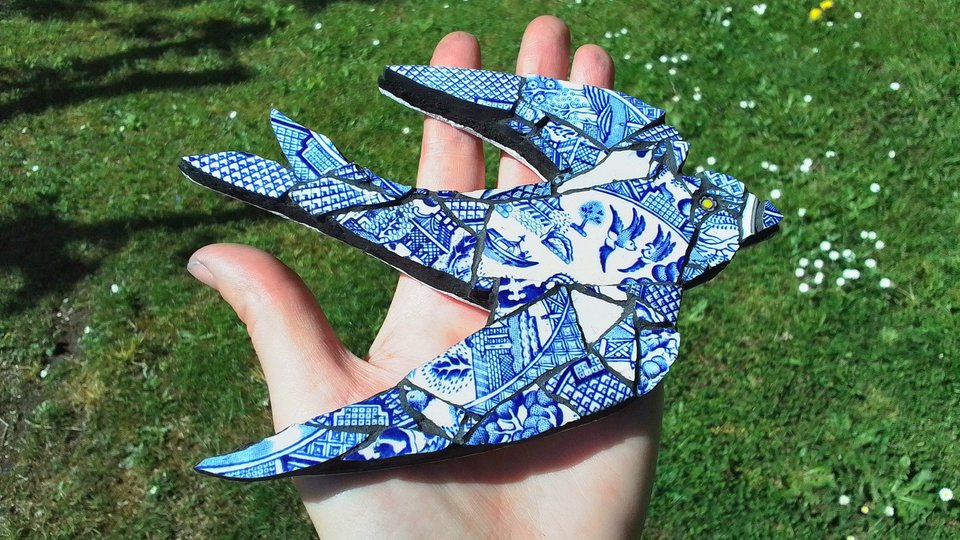 Mini (baby) Blue & White Swallow (right facing) (SOLD)