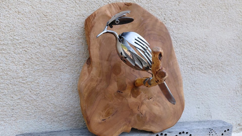 Kingfisher on Wooden Perch (wall hanging)