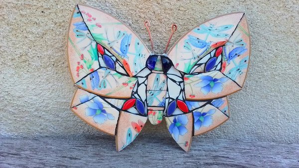 Red & Blue Peach Dragonfly Butterfly 